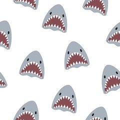 seamless pattern of cute shark isolated on white, animal marine print