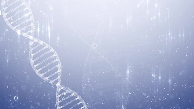Dna molecule rotation over digital computer cyberspace network with binary numbers copy space animation background.