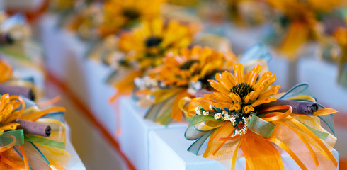 Boxes for ceremony in a row