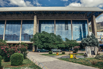 Building of bus terminal and railway station in Mostar, Bosnia and Herzegovina