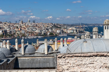 Cityscape from Suleymaniye Mosque to city of Istanbul