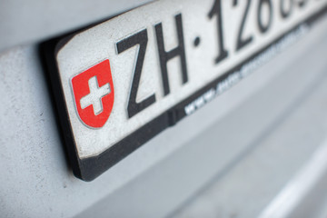 Zurich license plate on a car in Switzerland - obrazy, fototapety, plakaty