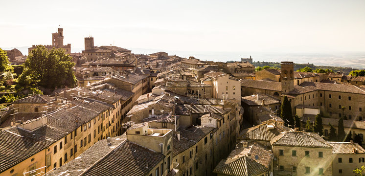 Spectacular aerial view of the old town of Volterra in Tuscany, Italy