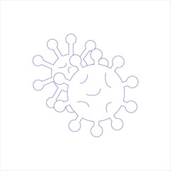 Icon of two covid-19 molecules in centre of circles on blue tones. Illustration for news column, for banner or poster or textile