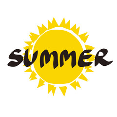 Vector print with sun and lettering. Summer. Hand drawn illustration. Seasonal flat illustration for t-shirt print. Vector illustration