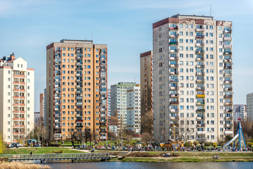 Fototapeta na wymiar Typical prestressed concrete panel buildings in Warsaw city, Poland
