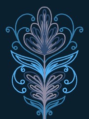 Hand drawn decorative stylized flower in blue tones. Abstract folk style. Elegant floral art on dark blue background.