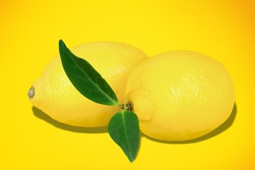 Fresh whole lemon with leaf on the desk