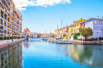 Port Sa Playa, Valencia, Spain - 3/19/2019: Bright sunny day photo looking at Port Saplaya, Valencia's Little Venice