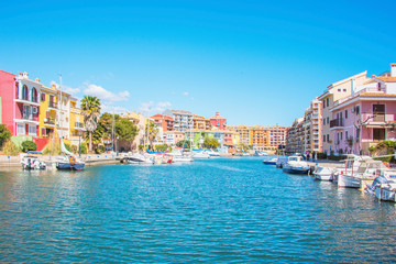Port Sa Playa, Valencia, Spain - 3/19/2019: Bright sunny day photo looking at Port Saplaya, Valencia's Little Venice