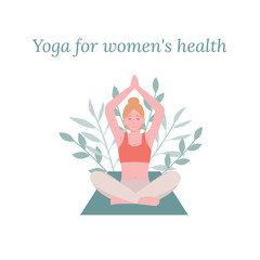 Concept young beautiful blonde woman practicing yoga in lotus pose. Flat vector cartoon modern style illustration.