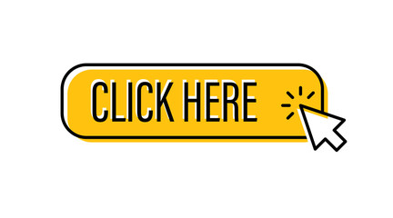 Click here button with arrow pointer clicking. Cursor pointer.