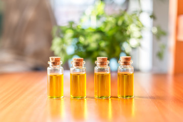 Four glass vials of Cannabidiol oil - hemp oil extrac.