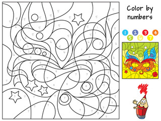 Carnival mask. Color by numbers. Coloring book. Educational puzzle game for children. Cartoon vector illustration
