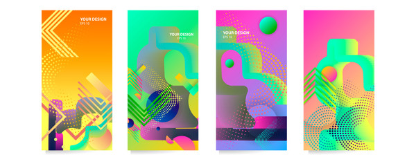 Set Bright Positive Minimal covers design. Colorful summer halftone gradients and lines. Future geometric patterns. Eps 10 vector