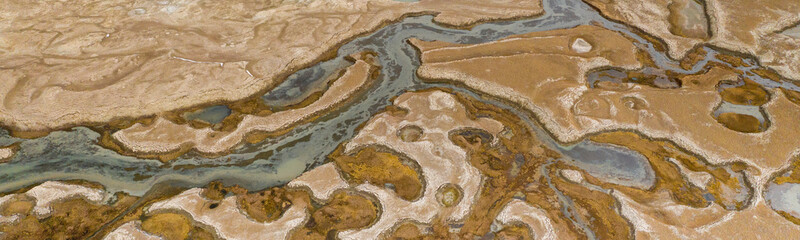 Abstract aerial patterns near the Chatyr-Kul lake in Kyrgyzstan.