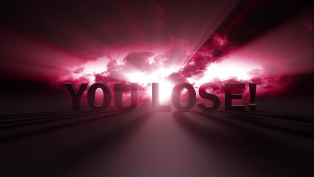 3D text animation of You Lose with red light ray