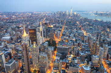 Lower and Midtown Manhattan at summer sunset, New York City