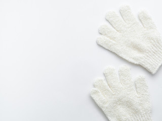 Hand bath shower sponge gloves isolated on white