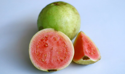 Common guava or lemon guava on white background.