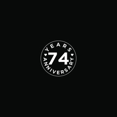 aniversary, 74 years anniversary celebration logotype. Logo,ribbon white number on black background.Numbers ribbon white.
