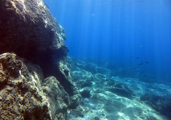 Sun light beams, Beautiful Scenery in the Blue Sea