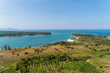 Landscape nature scenery view of Beautiful tropical sea with Beautiful Sea surface in summer season image by Aerial view drone shot, high angle view.