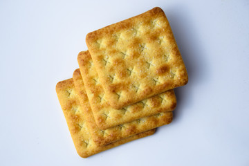 Close up healthy wheat cracker on white background. Cracker biscuit