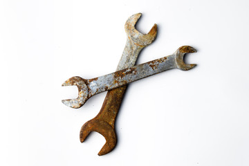Wrench rusty in white isolated background