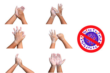 How to wash your hands World Health Organization.Demonstration of Seven Steps to wash your Hands Properly Prevention Corona virus 2019 the most transmission of virus or bacterai from hand touch.