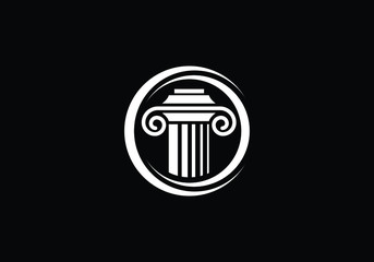 Elegant Pillar Icon Design Featuring an Ionic Capital in a Circular Frame