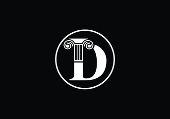 Elegant Logo Featuring the Letter D and a Classical Pillar Symbolizing History and Knowledge
