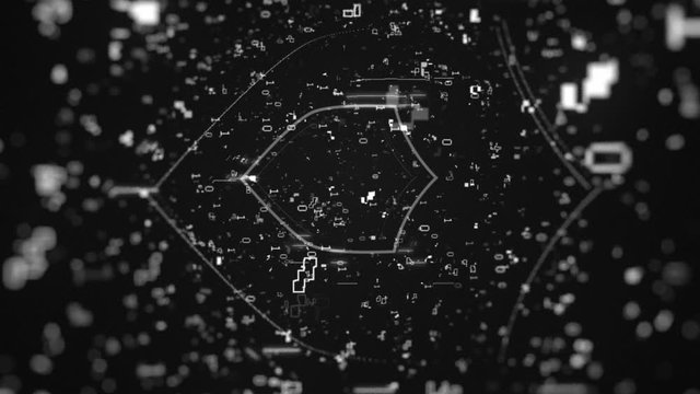 Abstract security icon in computer cyber network on a dark background vertical video slow motion