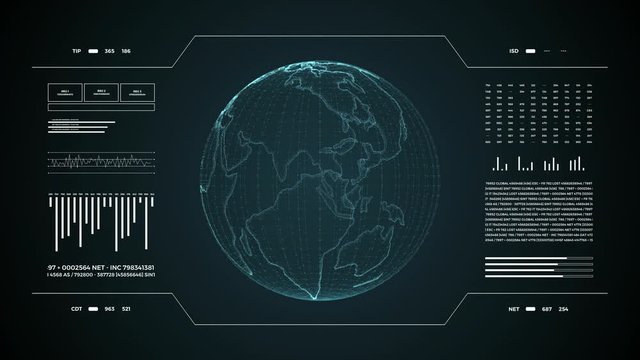 Animation Of User Interface Hud. Globe World Moving On Technological Display Background. - Powered by Adobe