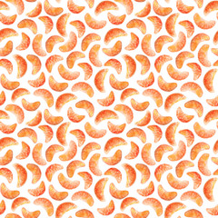 Watercolor seamless pattern with mandarins slices. Tangerine, clementine background. Hand painted sketch elements for design Can be used for textiles, stationery, corporate identity, wallpaper.