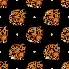 Seamless pattern with ancient Mayan motifs. Native American art of Mexican Indians. Sacred jaguar head hieroglyphs. © Olena