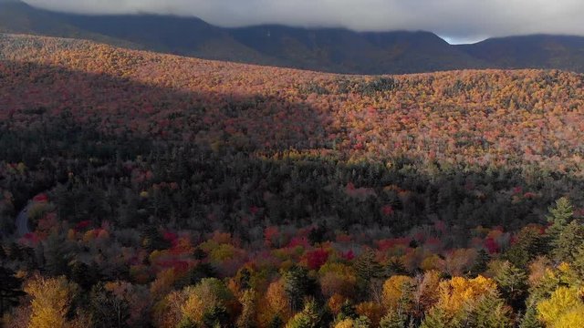 Amazing view of Kancamagus Highway in New Hampshire during Foliage season in USA
