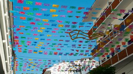 Bright Colored Flags in Old Town Puerto Vallarta Mexico