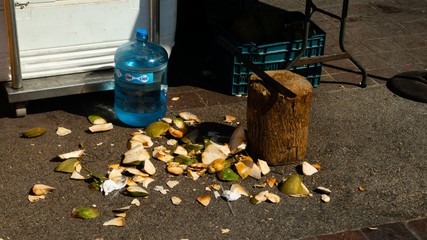 Coconut Chopping Station on the malecon in Puerto Vallarta Mexico