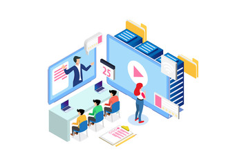 Modern Isometric Smart cloud technology-based online learning Technology Illustration, Suitable for Diagrams, Infographics, Book Illustration, Game Asset, And Other Graphic Related Assets