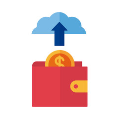 wallet with coin and cloud computing payment online flat style
