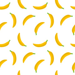 Seamless vector pattern of yellow bananas on a white background. Yellow fruit.