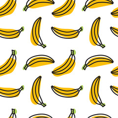 Fototapeta premium Cute hand drawn bananas on a white background. Vector seamless pattern.