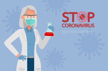 Female doctor wear medical mask. Coronavirus quarantine concept character vector design