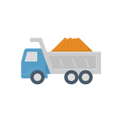 Dump truck vector icon. May called tipper truck, dumper trailer or tip lorry. Heavy machine equipment or vehicle for construction to load, unload, carrier, transport and delivery sand, rock and gravel