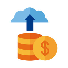 coins dollars with cloud computing Payment online flat style icon