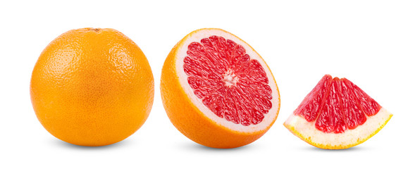 pink orange or grapefruit with leaf isolated on white background