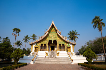 The Haw Pha Bang Temple or Royal Palace of Luang Prabang at Luang Prabang National museum with blue sky, Laos