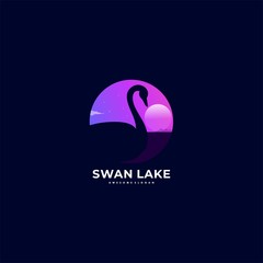 Vector Logo Illustration Swan Silhouette Style.