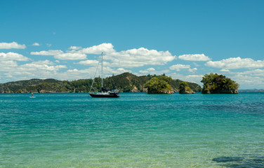 Bay of Islands and boat in Northland New Zealand